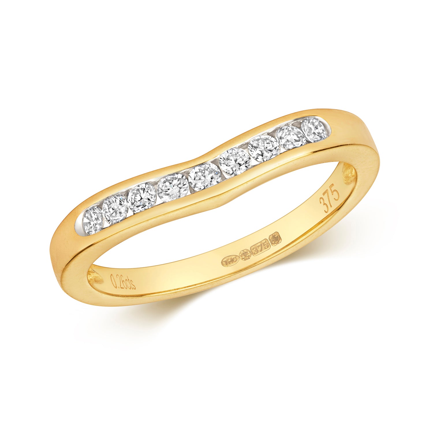 DIAMOND CHANNEL SET SLIGHT WAVE HALF ETERNITY RING IN 9CT GOLD