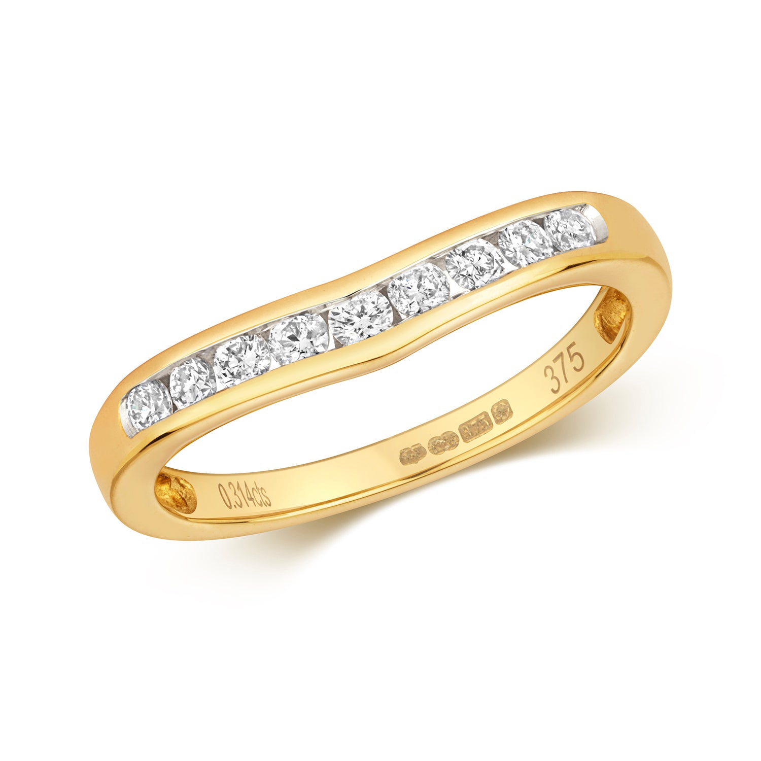 DIAMOND CHANNEL SET SLIGHT WAVE HALF ETERNITY RING IN 9CT GOLD