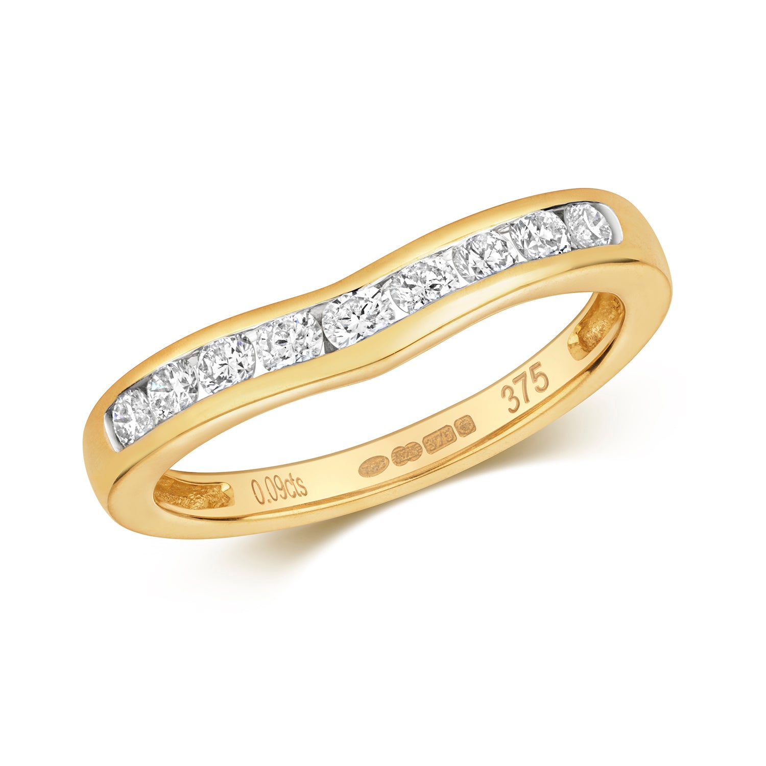 DIAMOND CHANNEL SET SLIGHT WAVE HALF ETERNITY RING IN 9CT GOLD