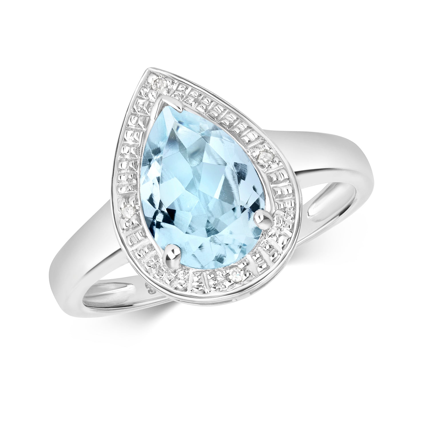 DIAMOND & AQUAMARINE PEAR SHAPE RING IN 9CT WHITE GOLD