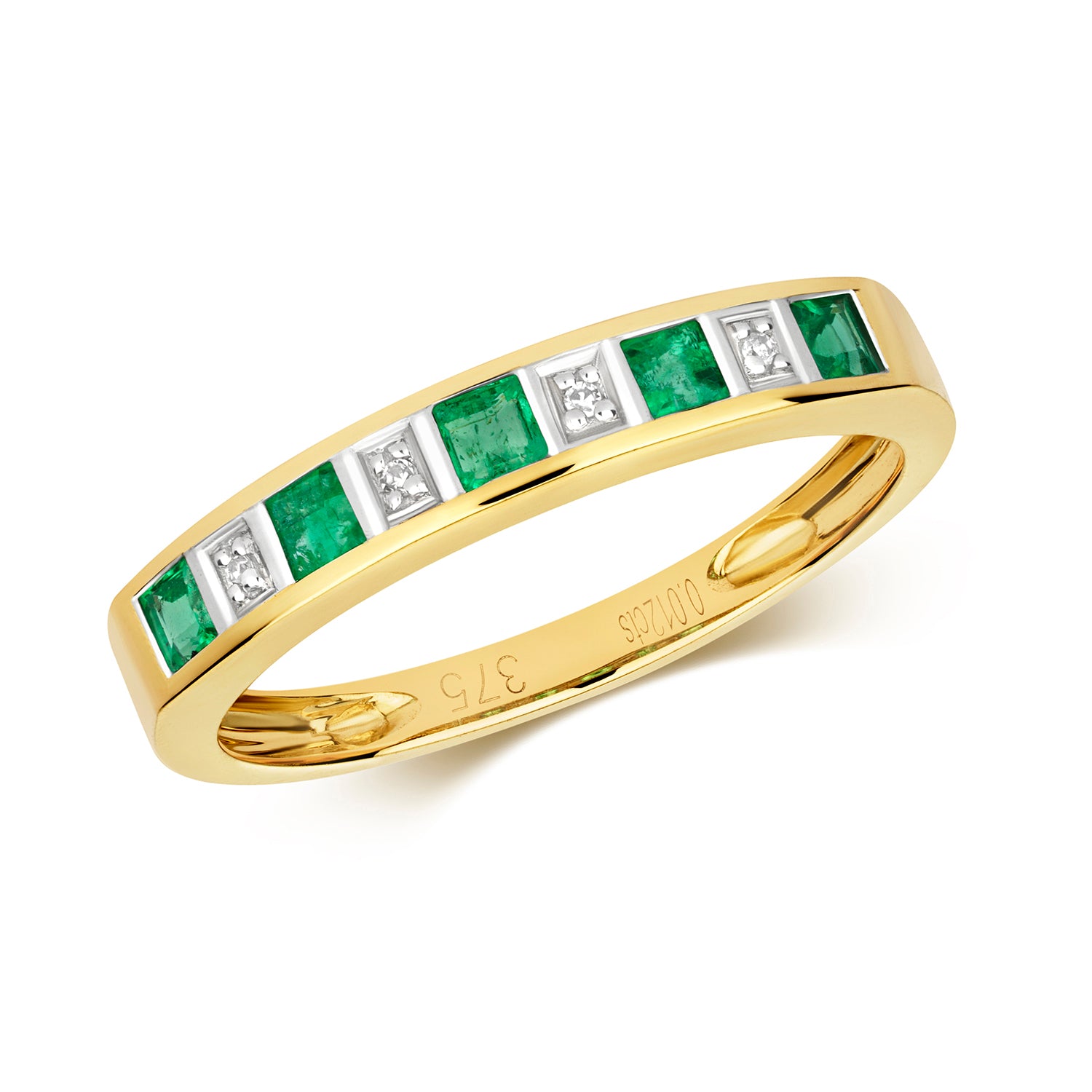 DIAMOND & EMERALD ETERNITY RING IN 9CT GOLD