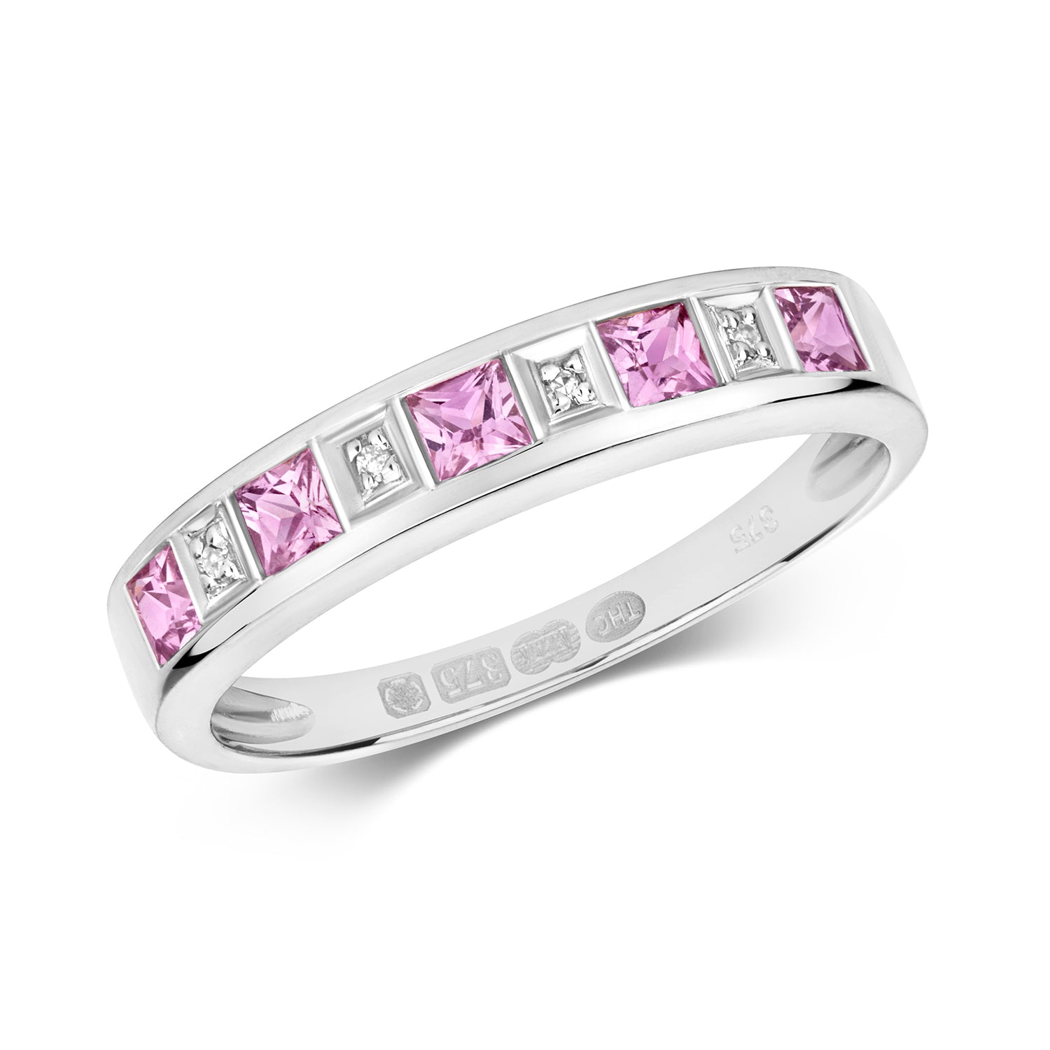 DIAMOND & PINK SAPPHIRE ETERNITY RING IN 9CT WHITE GOLD