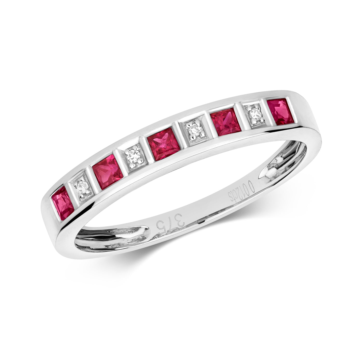 DIAMOND & RUBY ETERNITY RING IN 9CT WHITE GOLD