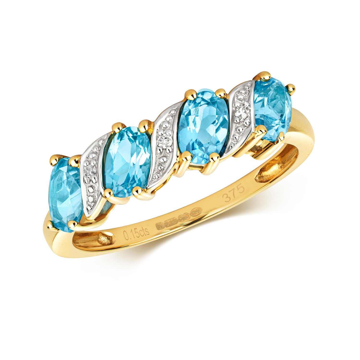 DIAMOND & BLUE TOPAZ TWIST RING IN 9CT GOLD