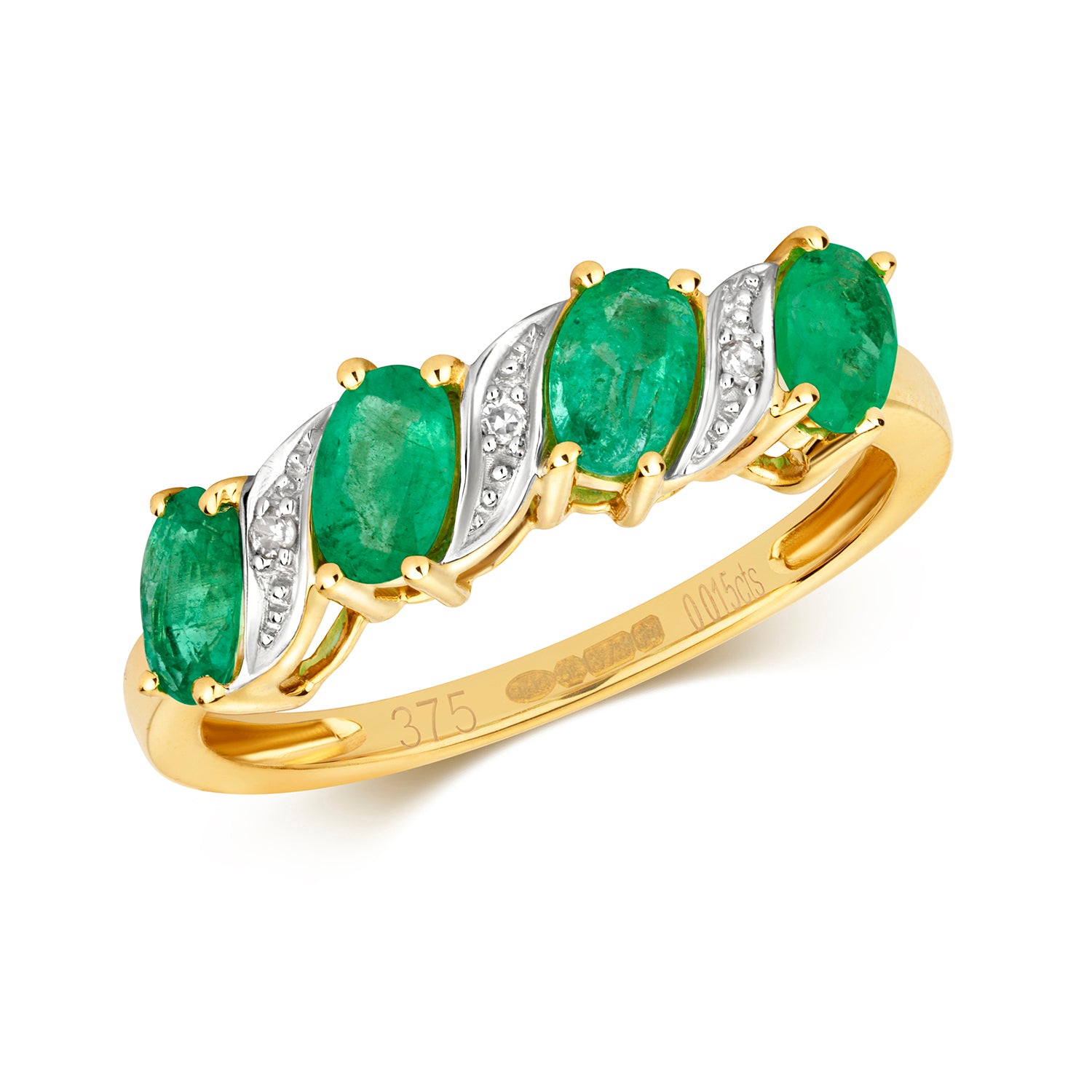DIAMOND & EMERALD TWSIT RING IN 9CT GOLD