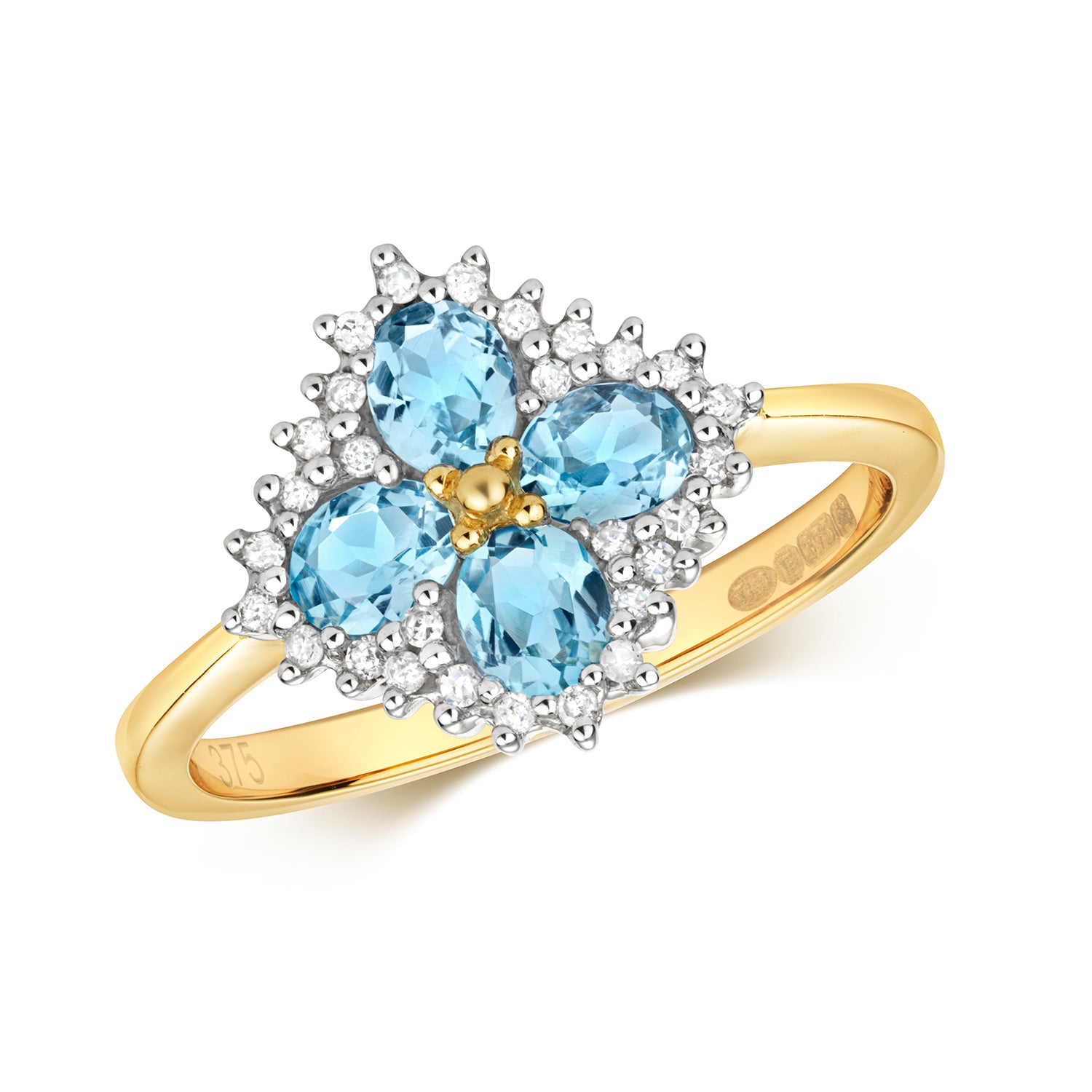 DIAMOND & BLUE TOPAZ VINTAGE STYLE DRESS RING IN 9CT GOLD