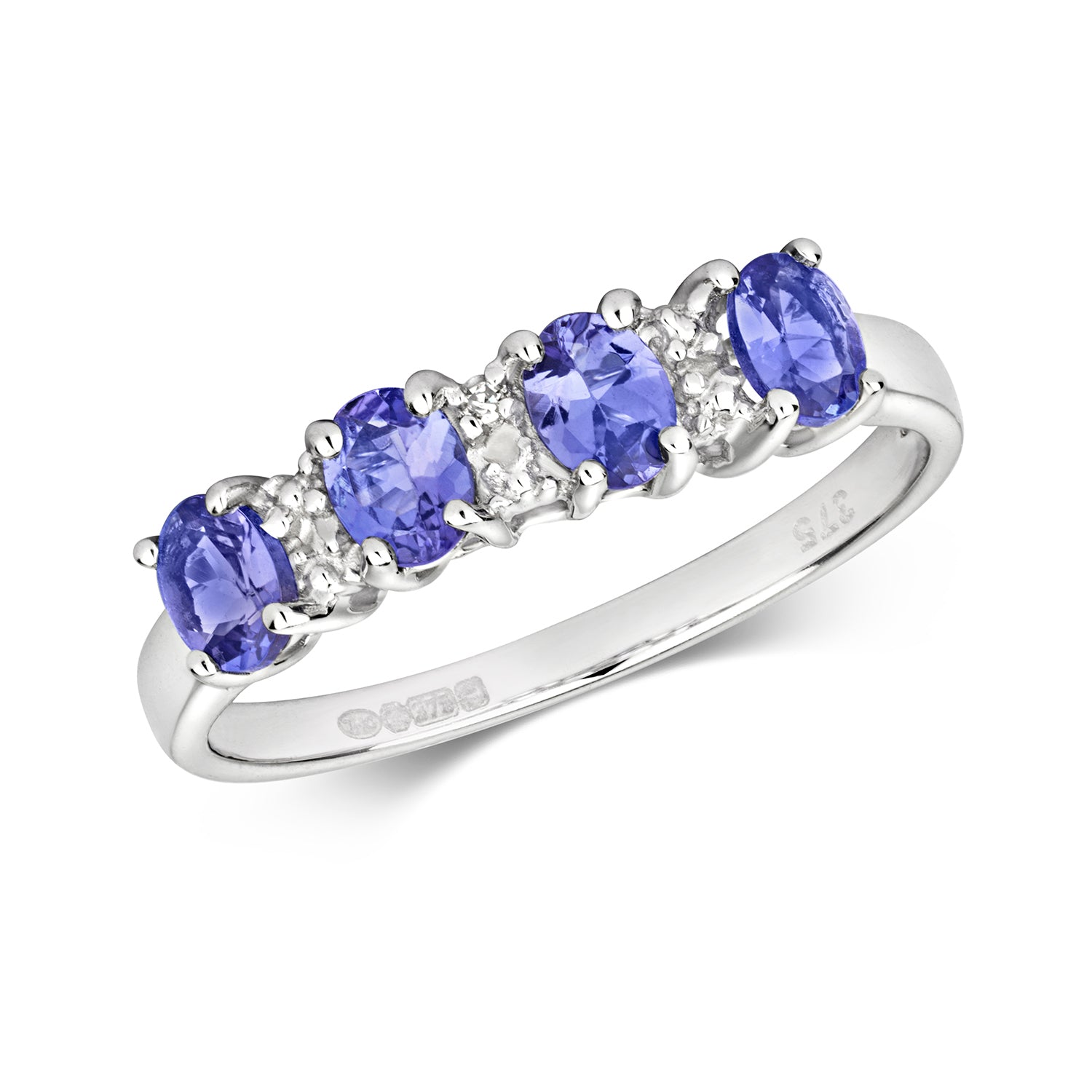 DIAMOND & TANZANITE 4 STONE ETERNITY RING IN 9CT WHITE GOLD