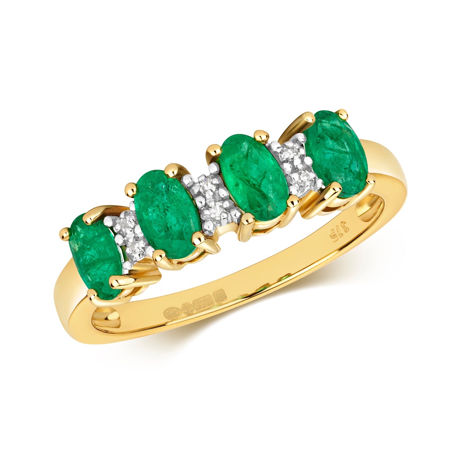 DIAMOND & EMERALD 4 STONE ETERNITY RING IN 9CT GOLD