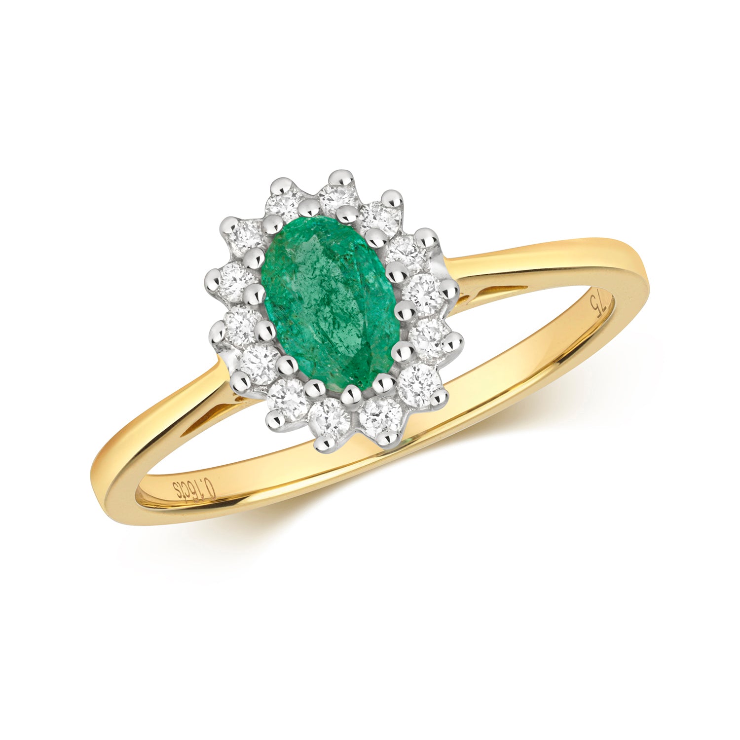DIAMOND & EMERALD OVAL CLUSTER RING IN 9CT GOLD
