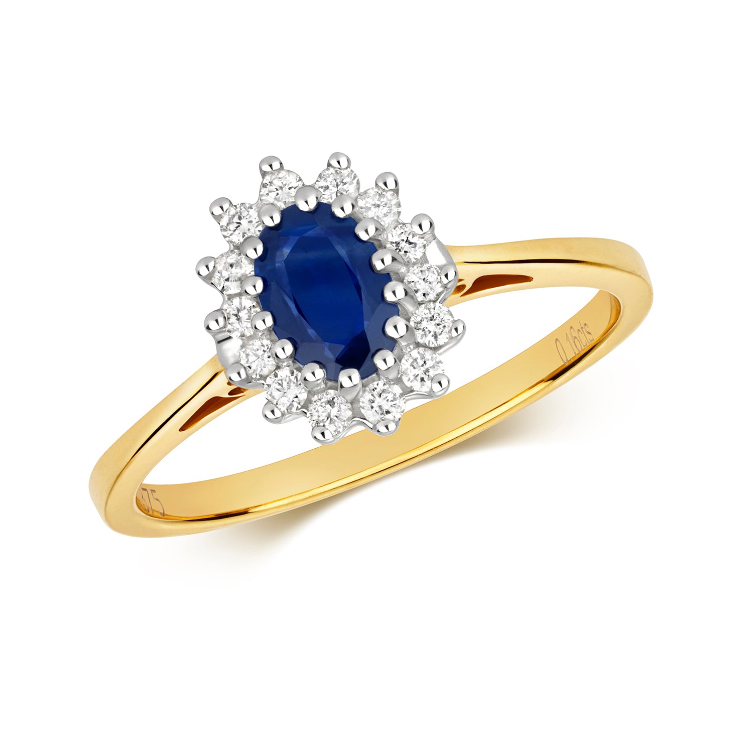 DIAMOND & SAPPHIRE OVAL CLUSTER RING IN 9CT GOLD