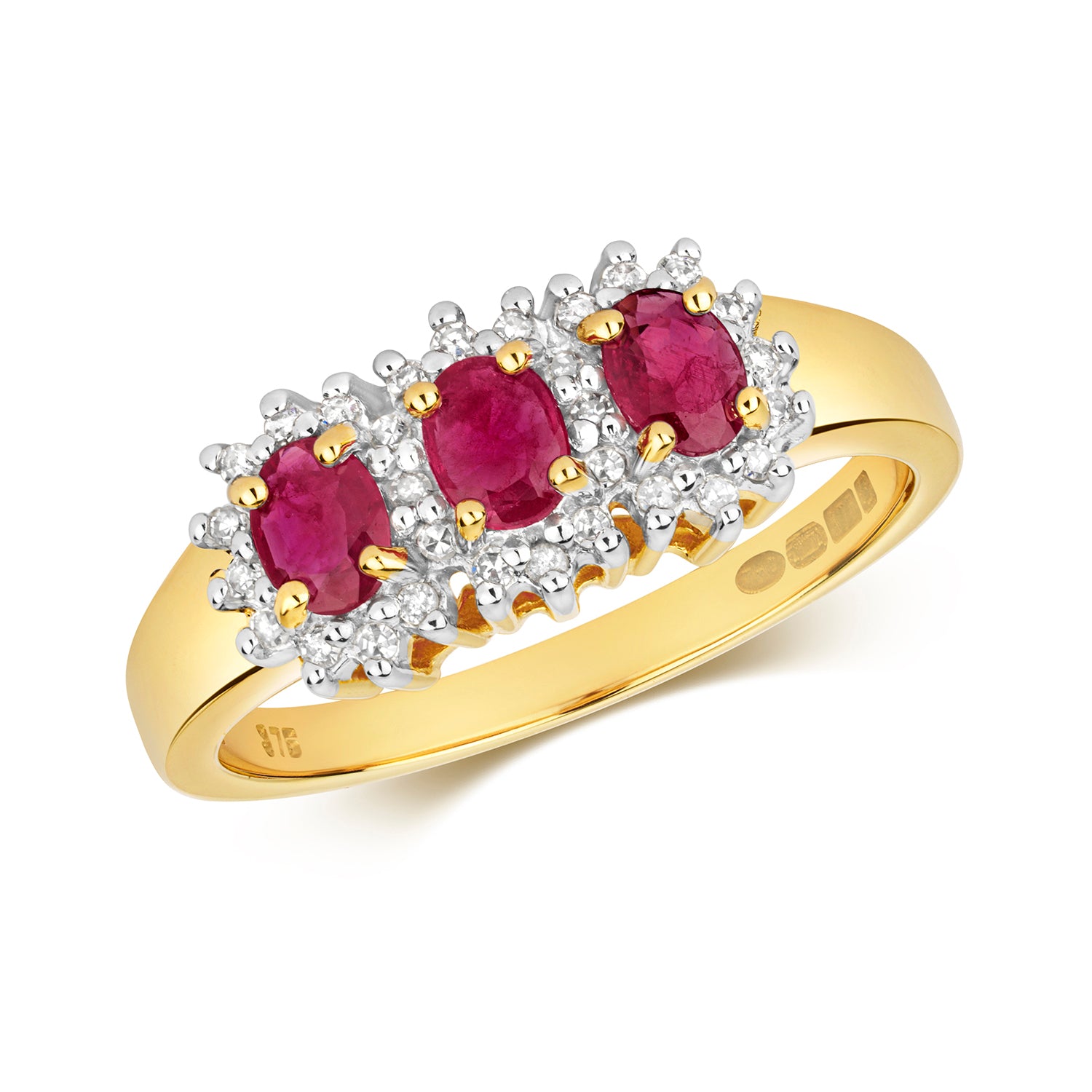DIAMOND & RUBY TRILOGY CLUSTER RING IN 9CT GOLD
