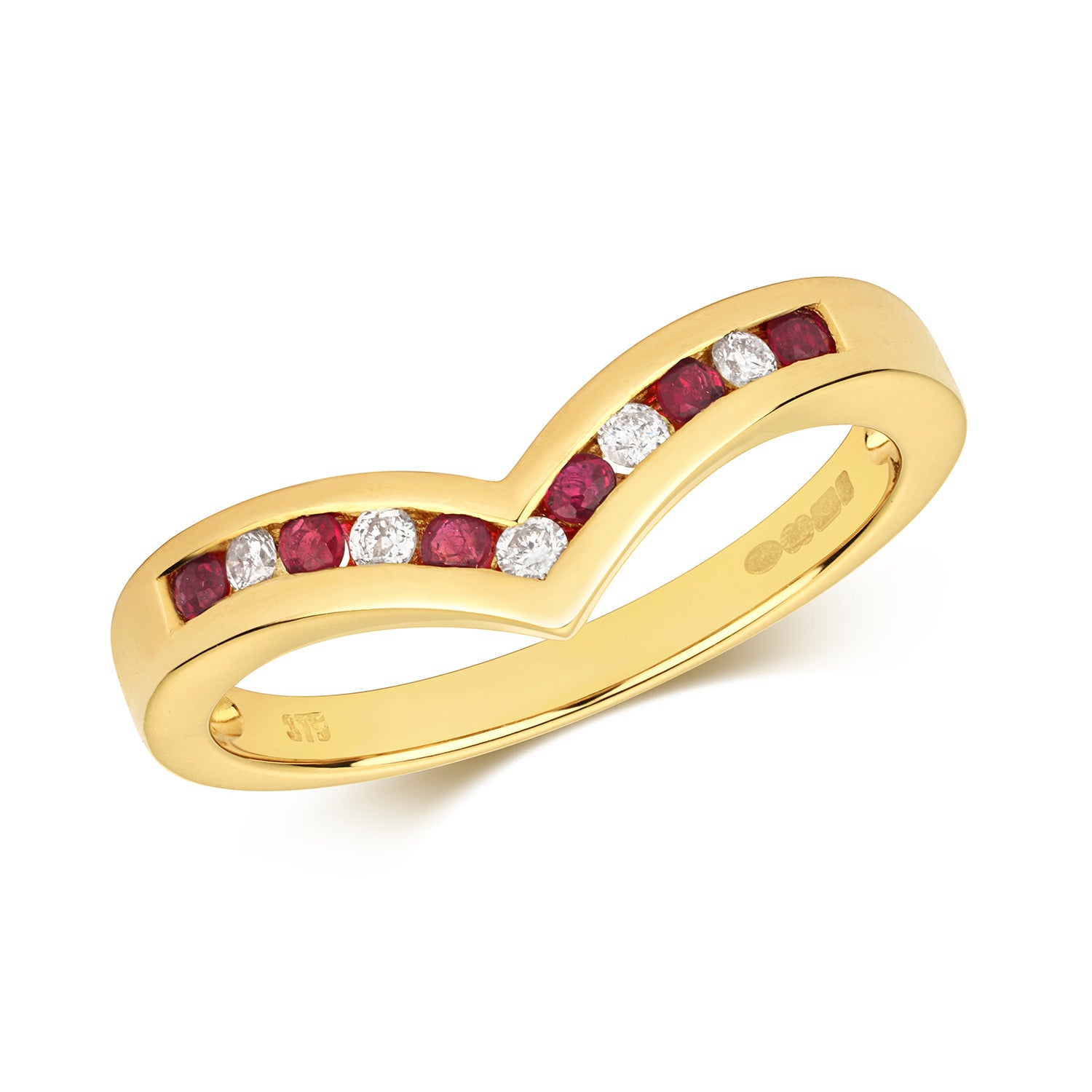DIAMOND & RUBY WISHBONE RING IN 9CT GOLD