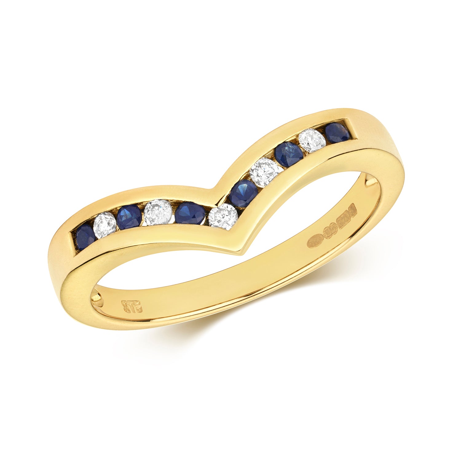 DIAMOND & SAPPHIRE WISHBONE RING IN 9CT GOLD