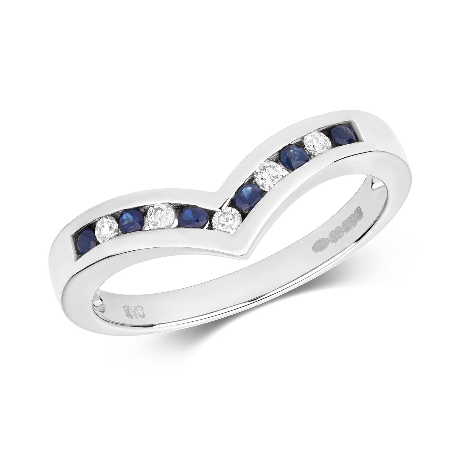 DIAMOND & SAPPHIRE WISHBONE RING IN 9CT WHITE GOLD