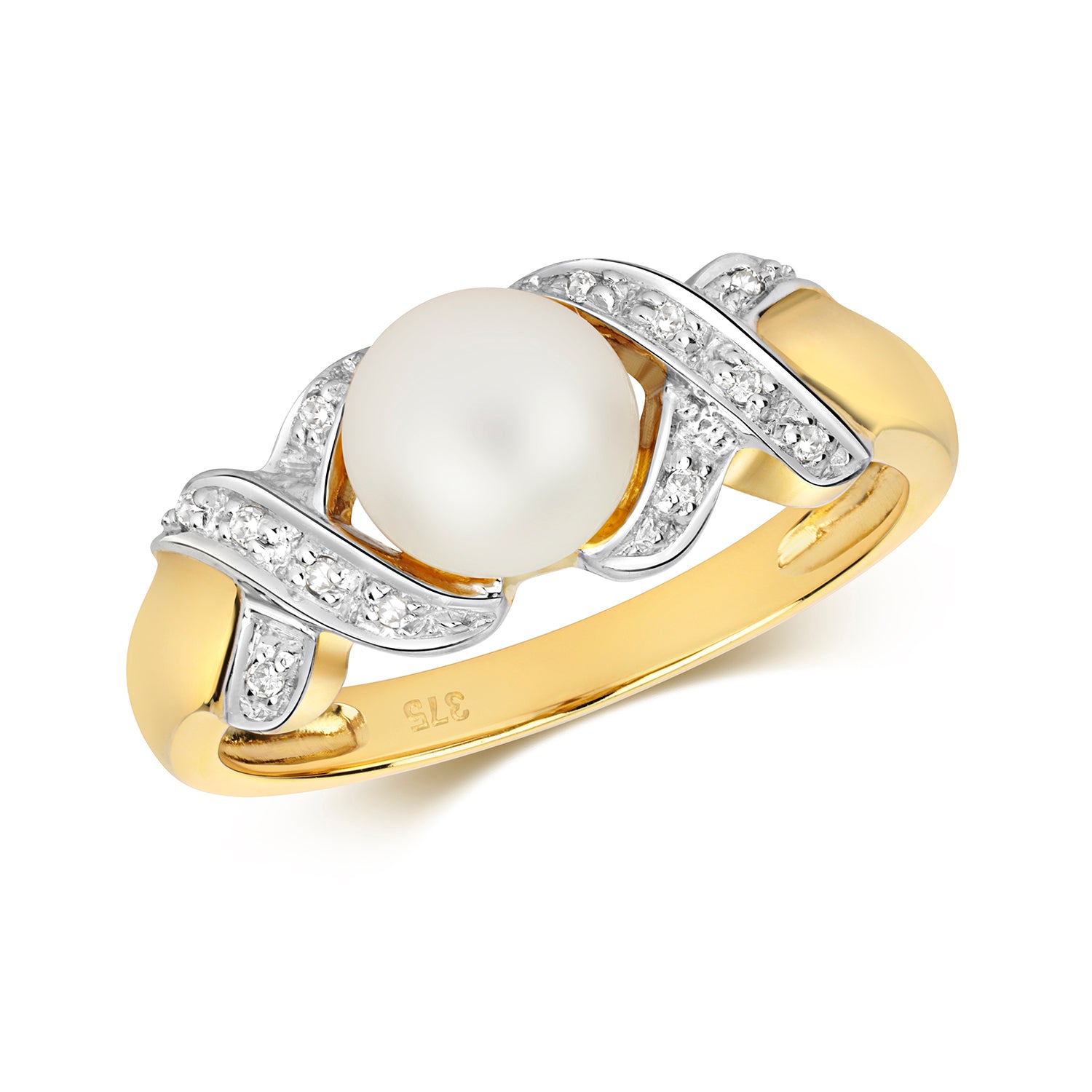 DIAMOND & FRESH WATER PEARL XX DESIGN RING IN 9CT GOLD
