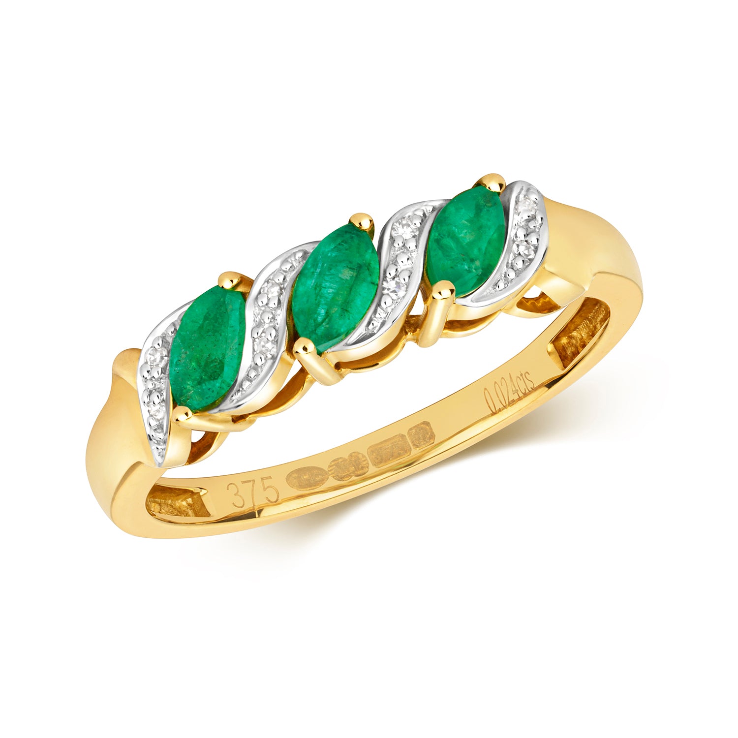 DIAMOND & EMERALD TRILOGY RING IN 9CT GOLD