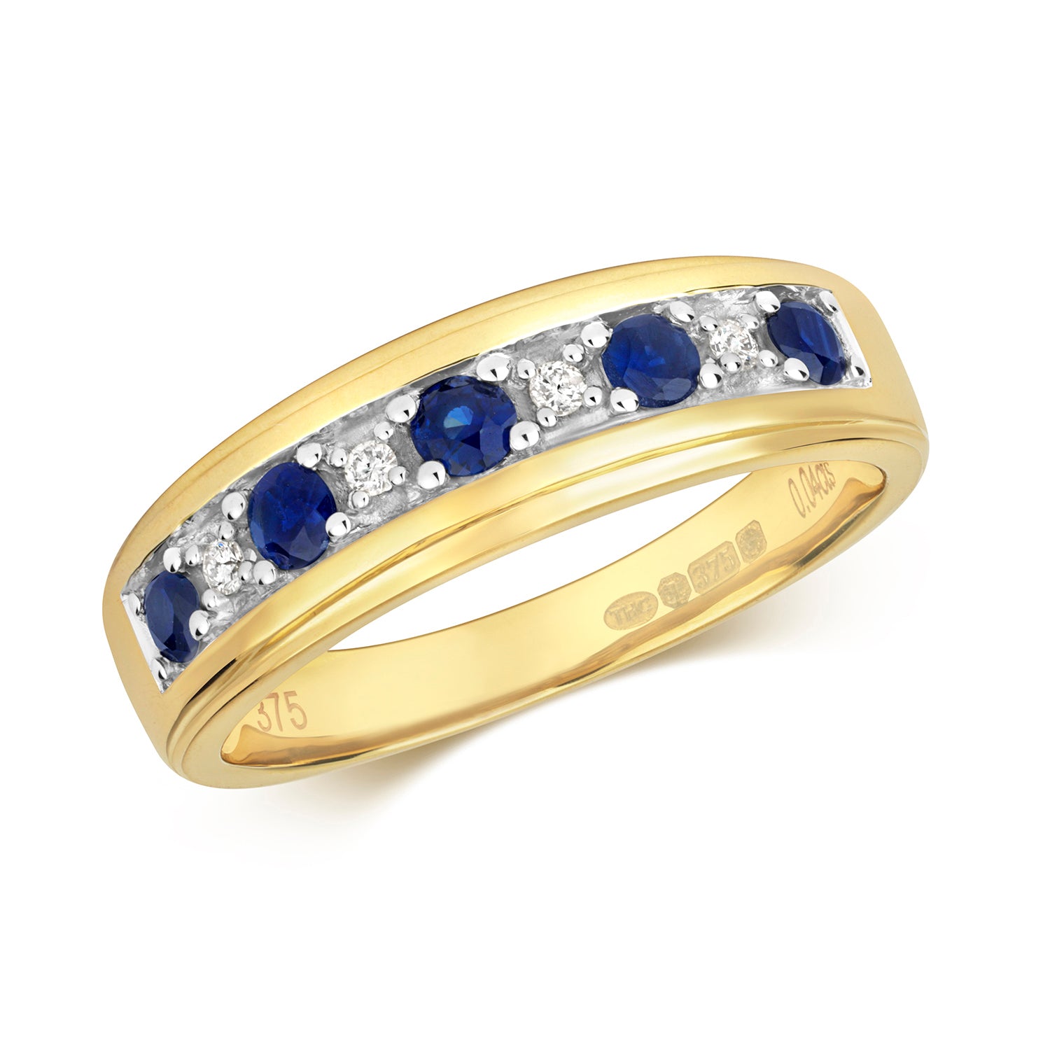 DIAMOND & SAPPHIRE HALF ETERNITY RING IN 9CT GOLD