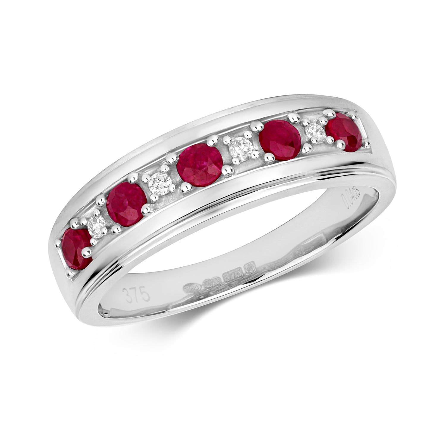DIAMOND & RUBY HALF ETERNITY RING IN 9CT WHITE GOLD