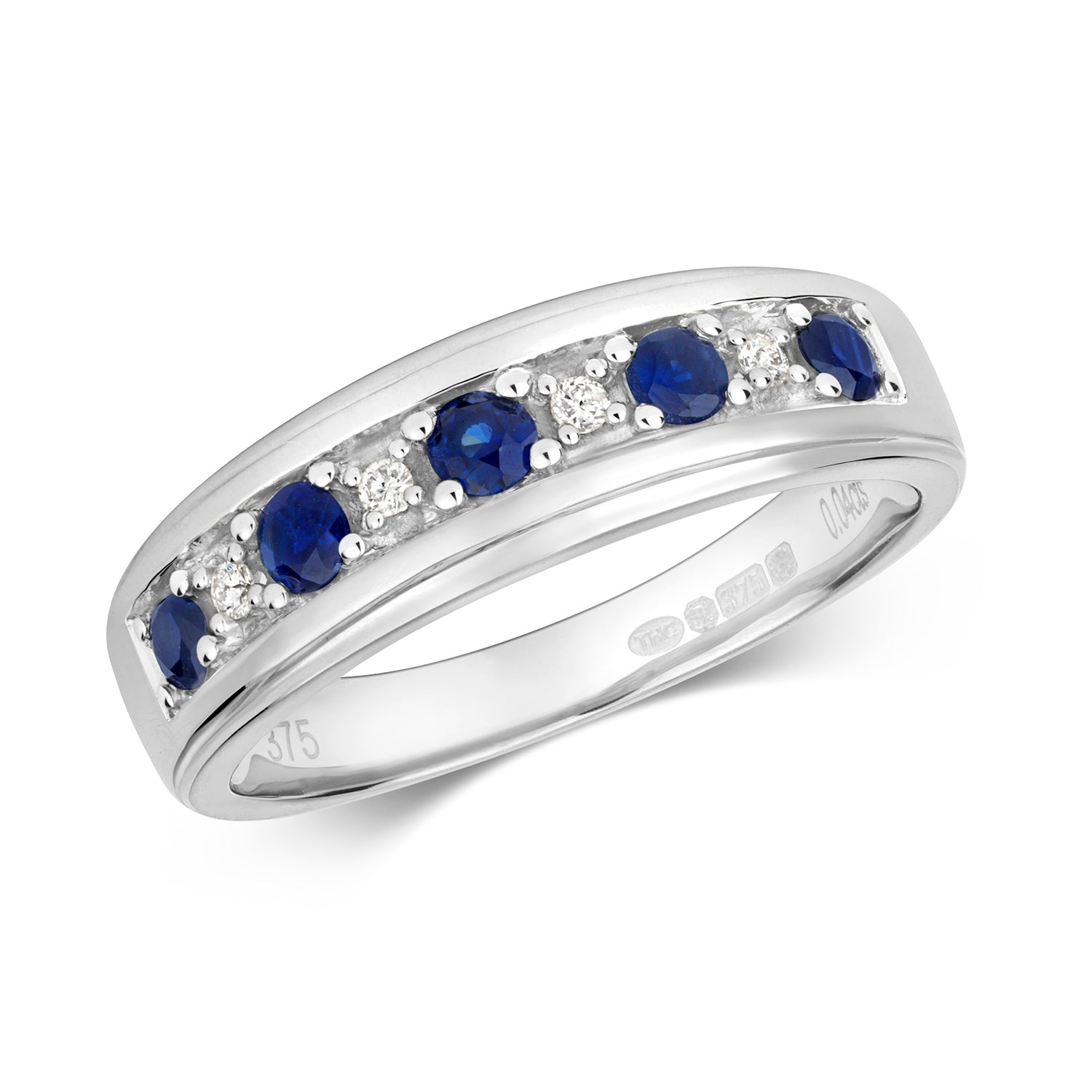 DIAMOND & SAPPHIRE HALF ETERNITY RING IN 9CT WHITE GOLD