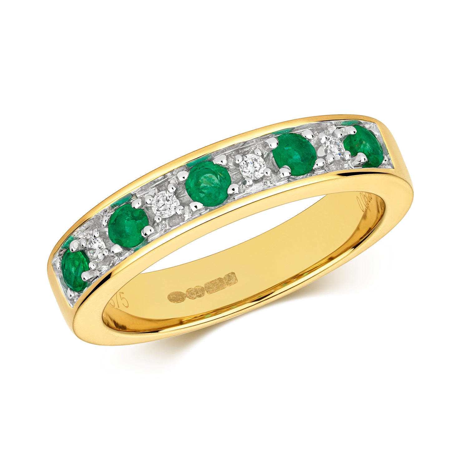 DIAMOND & EMERALD HALF ETERNITY RING IN 9CT GOLD