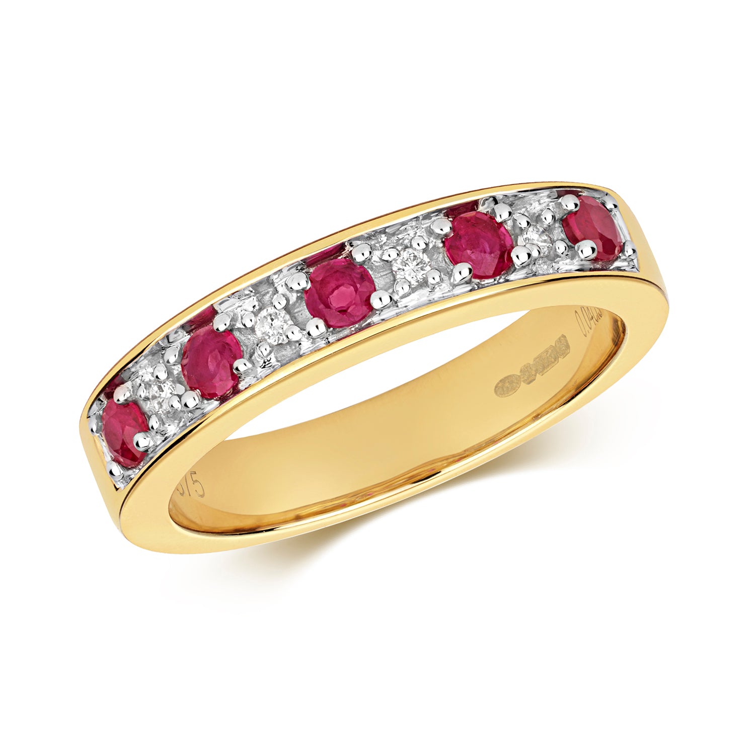DIAMOND & RUBY HALF ETERNITY RING IN 9CT GOLD