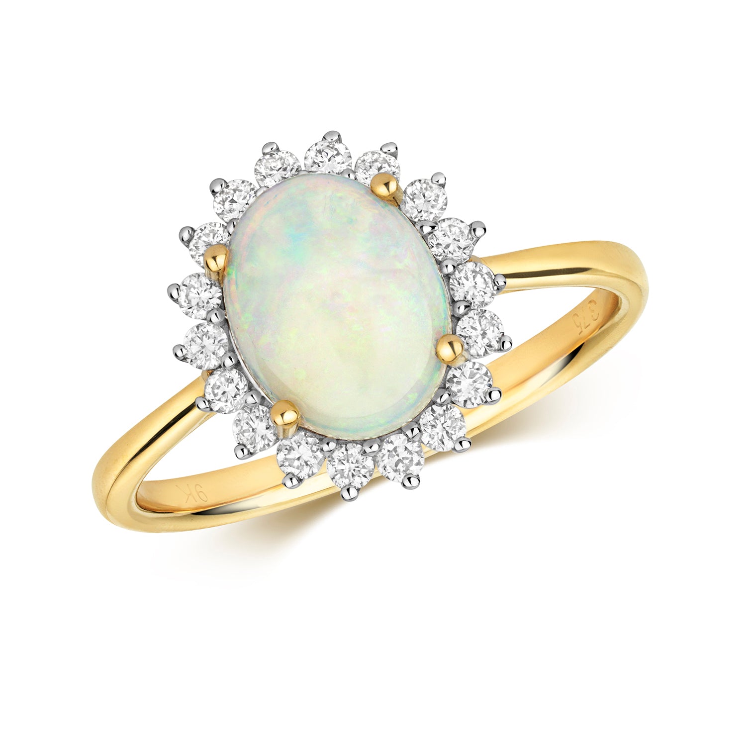 DIAMOND & OPAL OVAL CLUSTER RING IN 9CT GOLD
