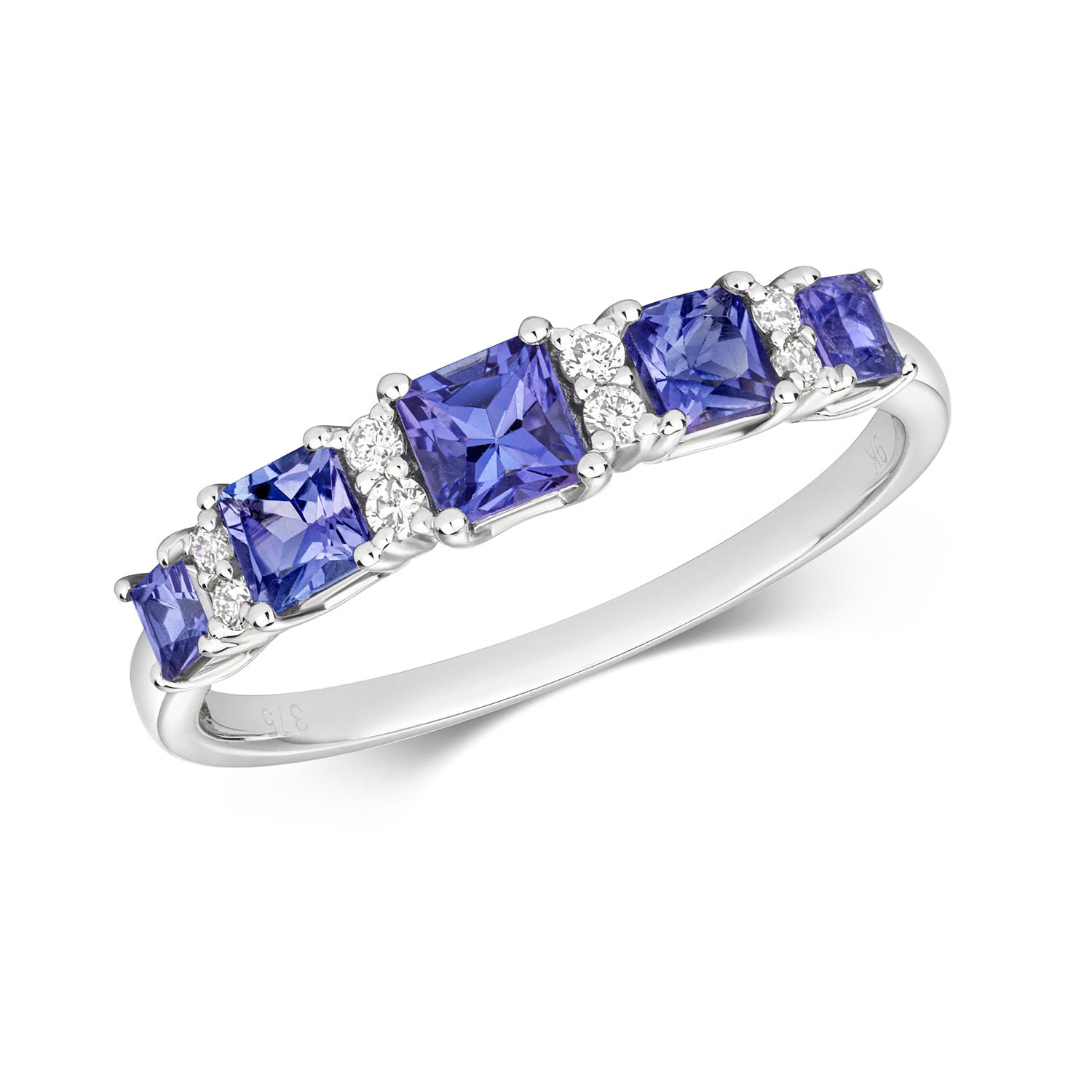 DIAMOND & TANZANITE SQUARE 5 STONE RING IN 9CT WHITE GOLD