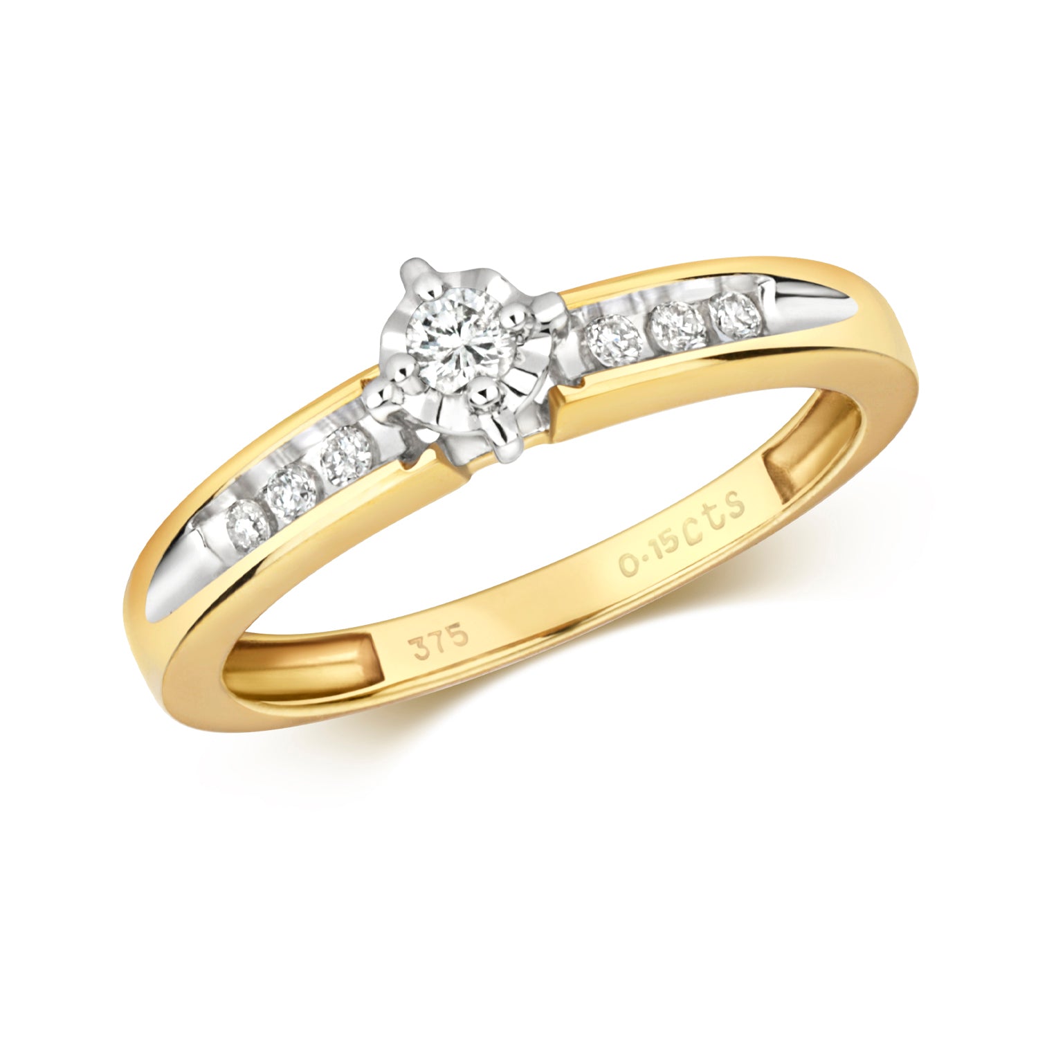 DIAMOND ILLUSION SET SOLITAIRE WITH GRAIN SET SHOULDERS RING IN 9CT GOLD