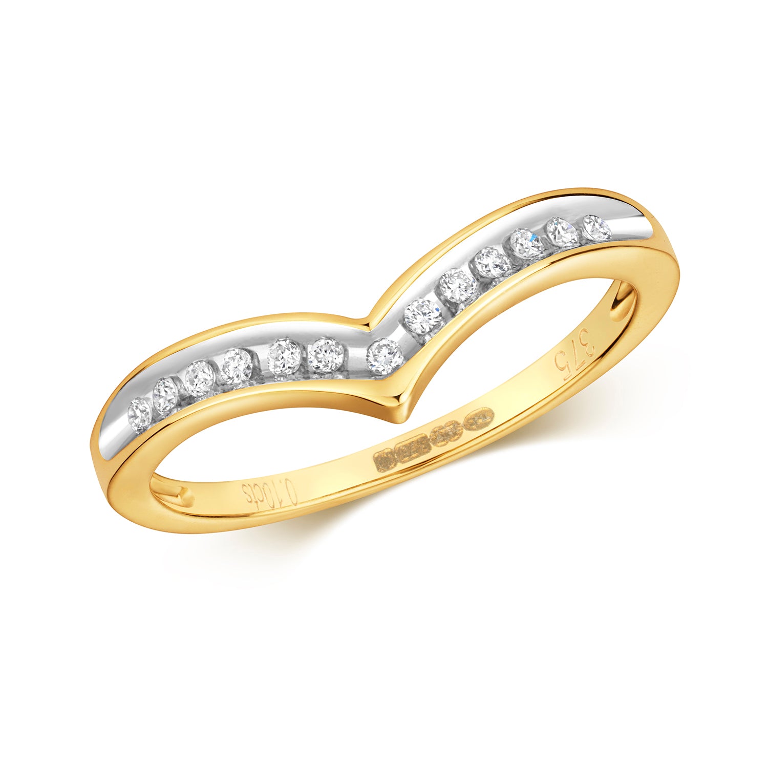 DIAMOND CHANEL SET WISHBONE RING IN 9CT GOLD