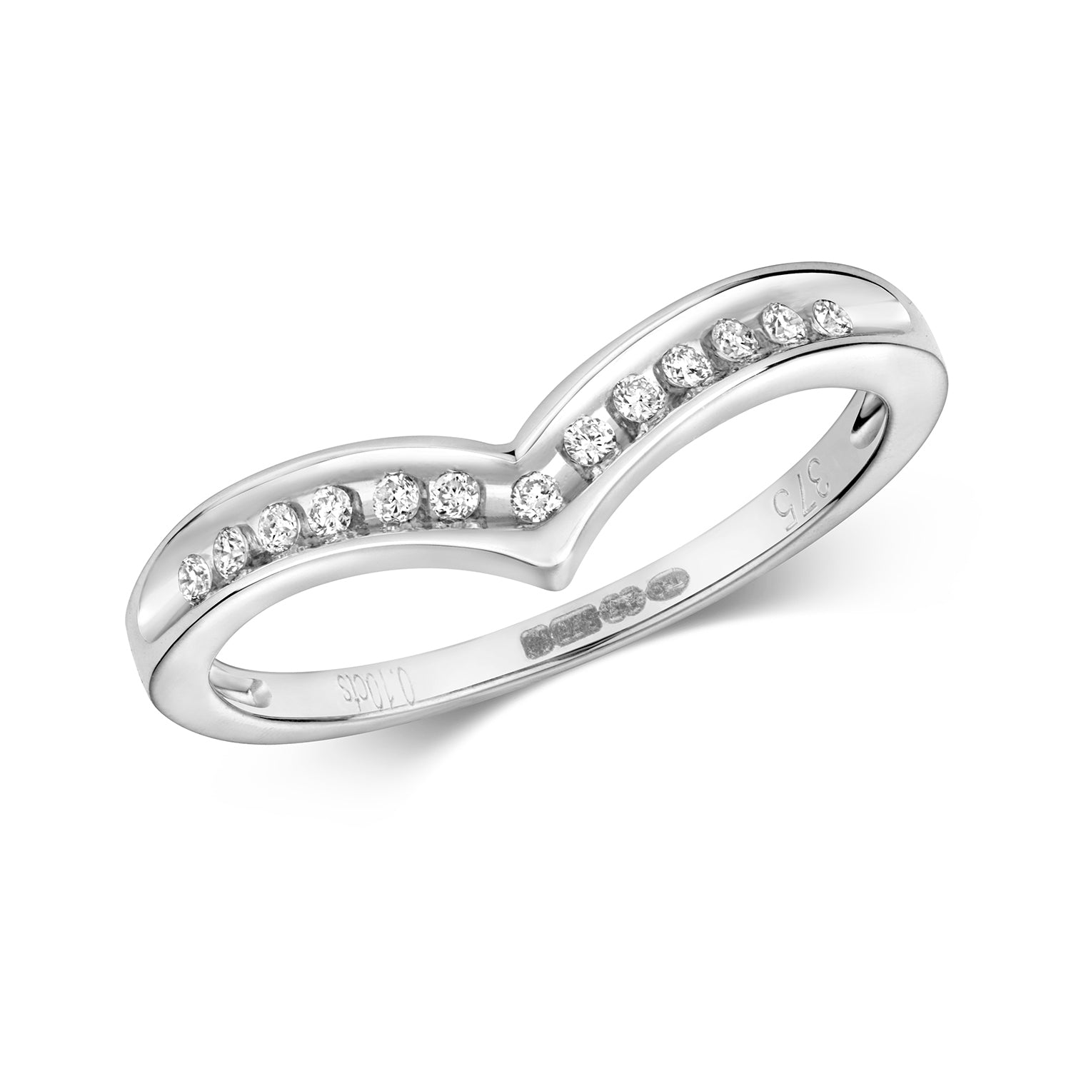 DIAMOND CHANEL SET WISHBONE RING IN 9CT WHITE GOLD