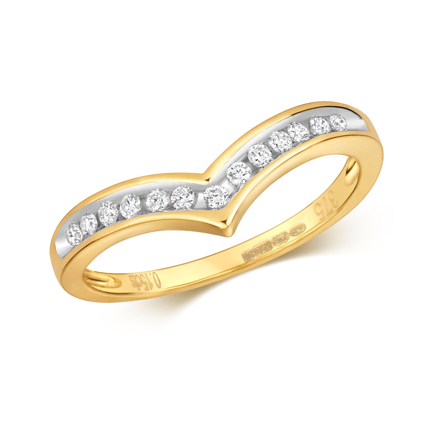 DIAMOND CHANEL SET WISHBONE RING IN 9CT GOLD