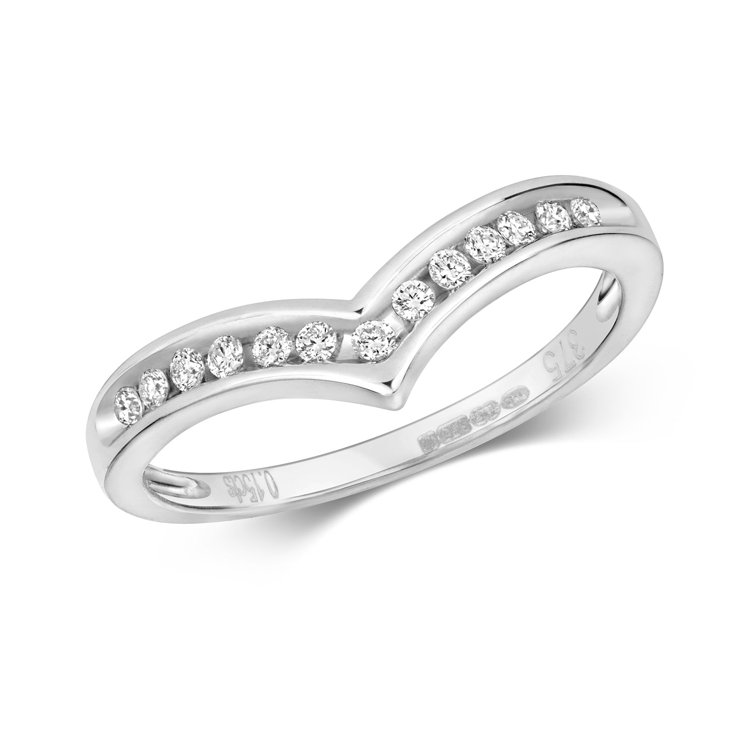 DIAMOND CHANEL SET WISHBONE RING IN 9CT WHITE GOLD