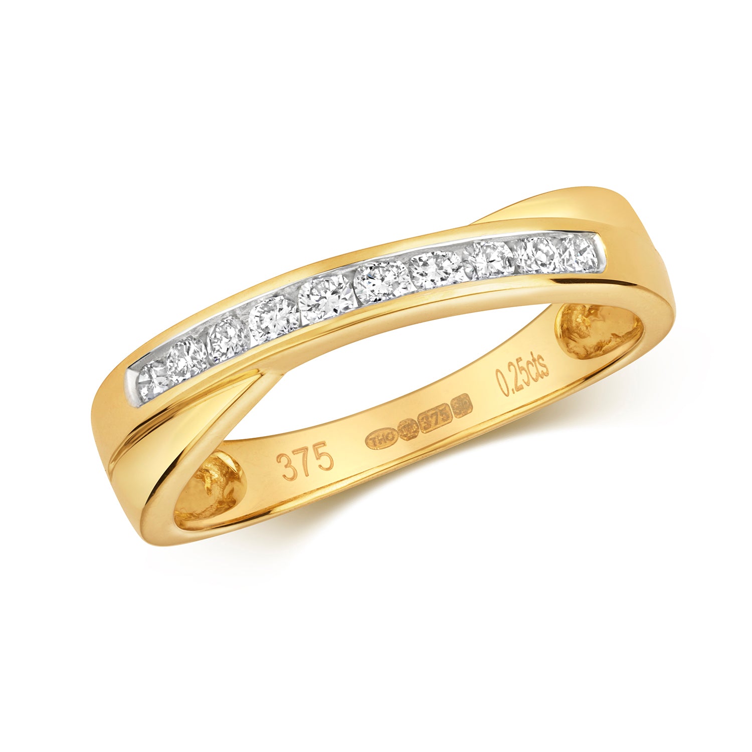 DIAMOND CHANNEL SET HALF ETERNITY CROSSOVER RING IN 9CT GOLD