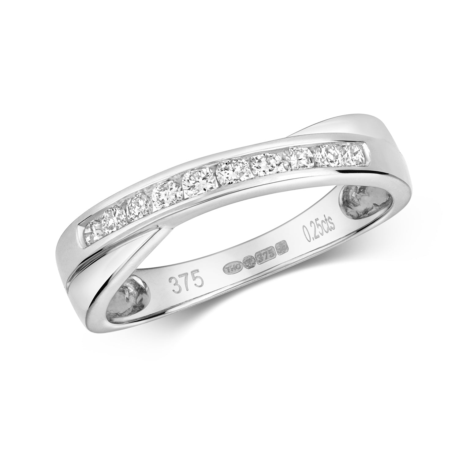 DIAMOND CHANNEL SET HALF ETERNITY CROSSOVER RING IN 9CT WHITE GOLD