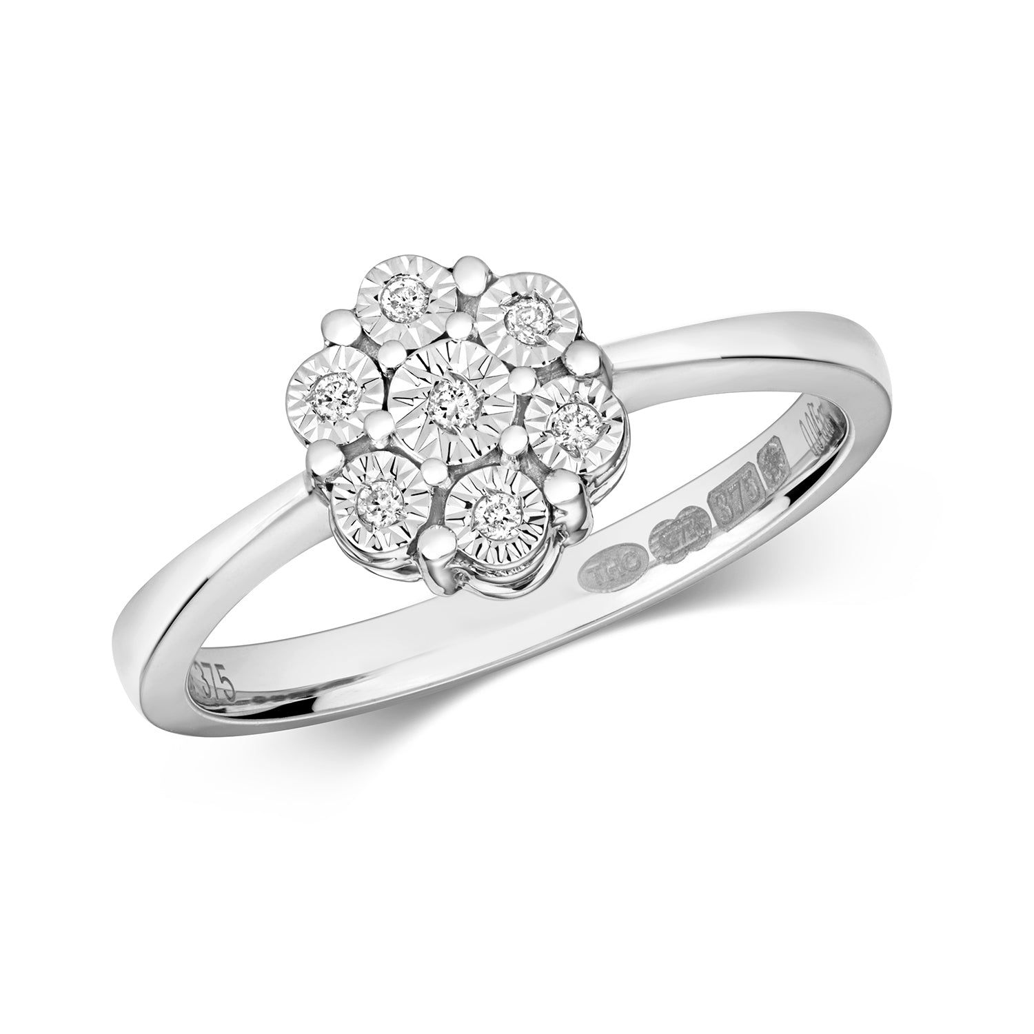 DIAMOND ILLUSION SET 7 STONE CLUSTER RING IN 9CT WHITE GOLD