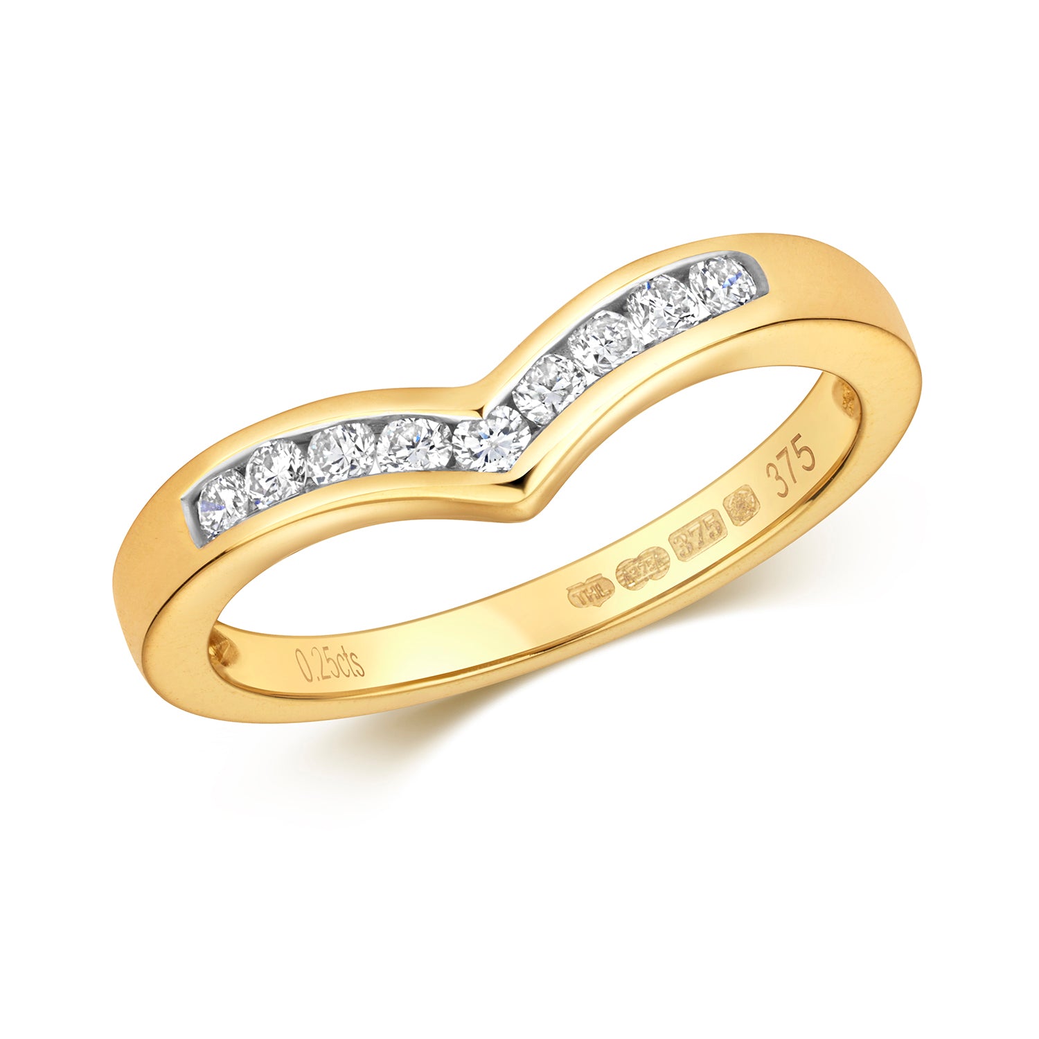 DIAMOND CHANEL SET WISHBONE RING IN 9CT GOLD