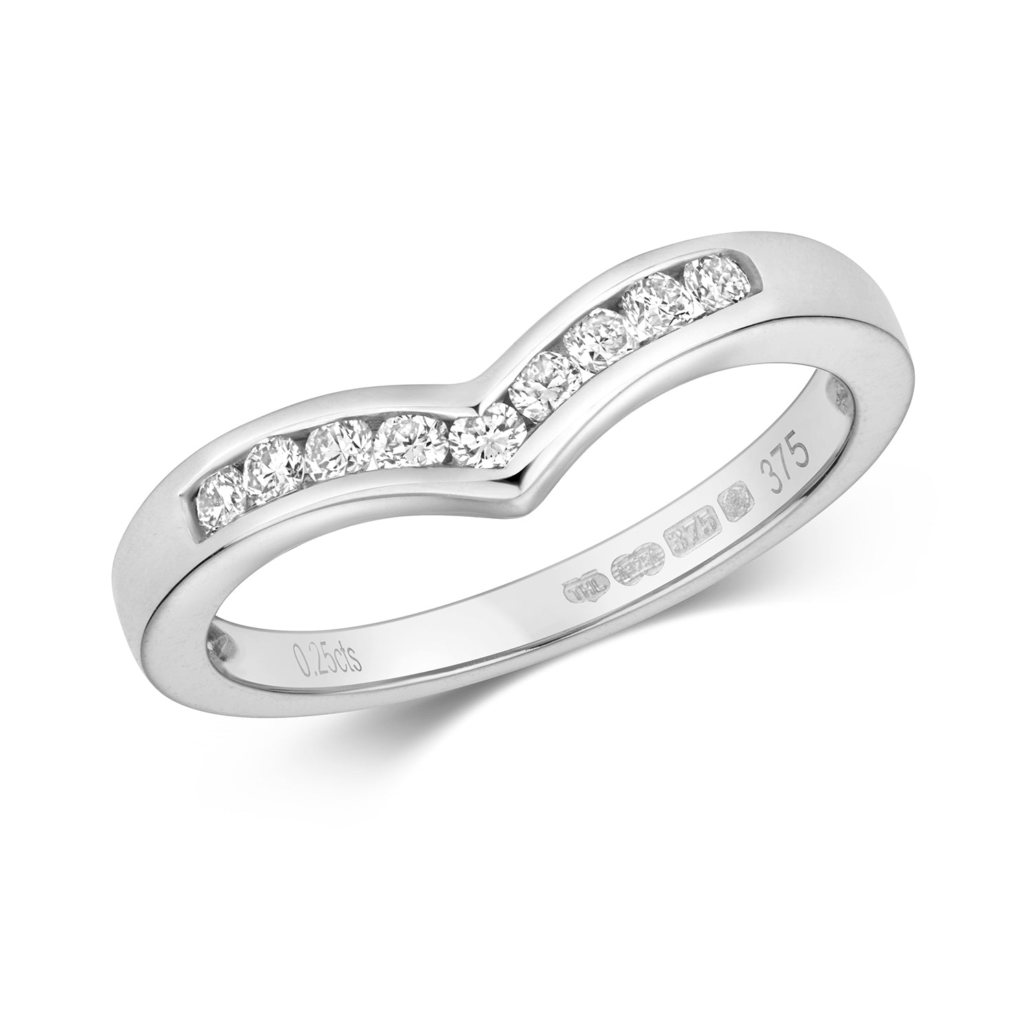 DIAMOND CHANEL SET WISHBONE RING IN 9CT WHITE GOLD