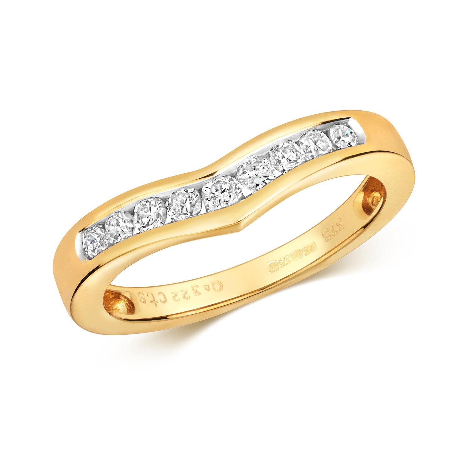 DIAMOND CHANEL SET WISHBONE RING IN 9CT GOLD