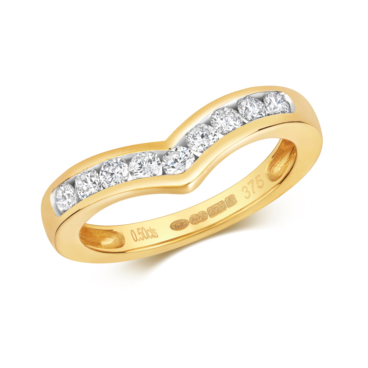 DIAMOND CHANEL SET WISHBONE RING IN 9CT GOLD