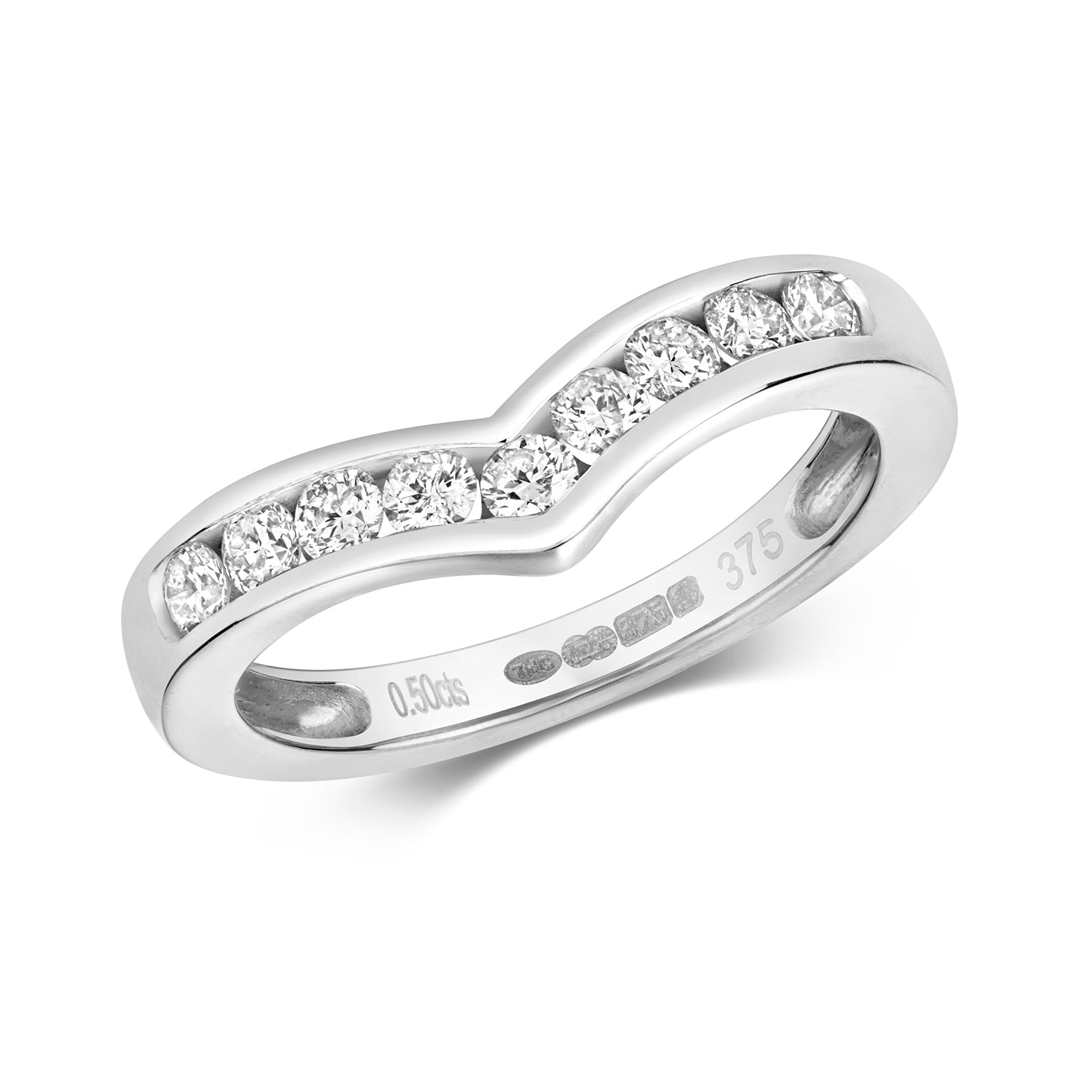 DIAMOND CHANEL SET WISHBONE RING IN 9CT WHITE GOLD