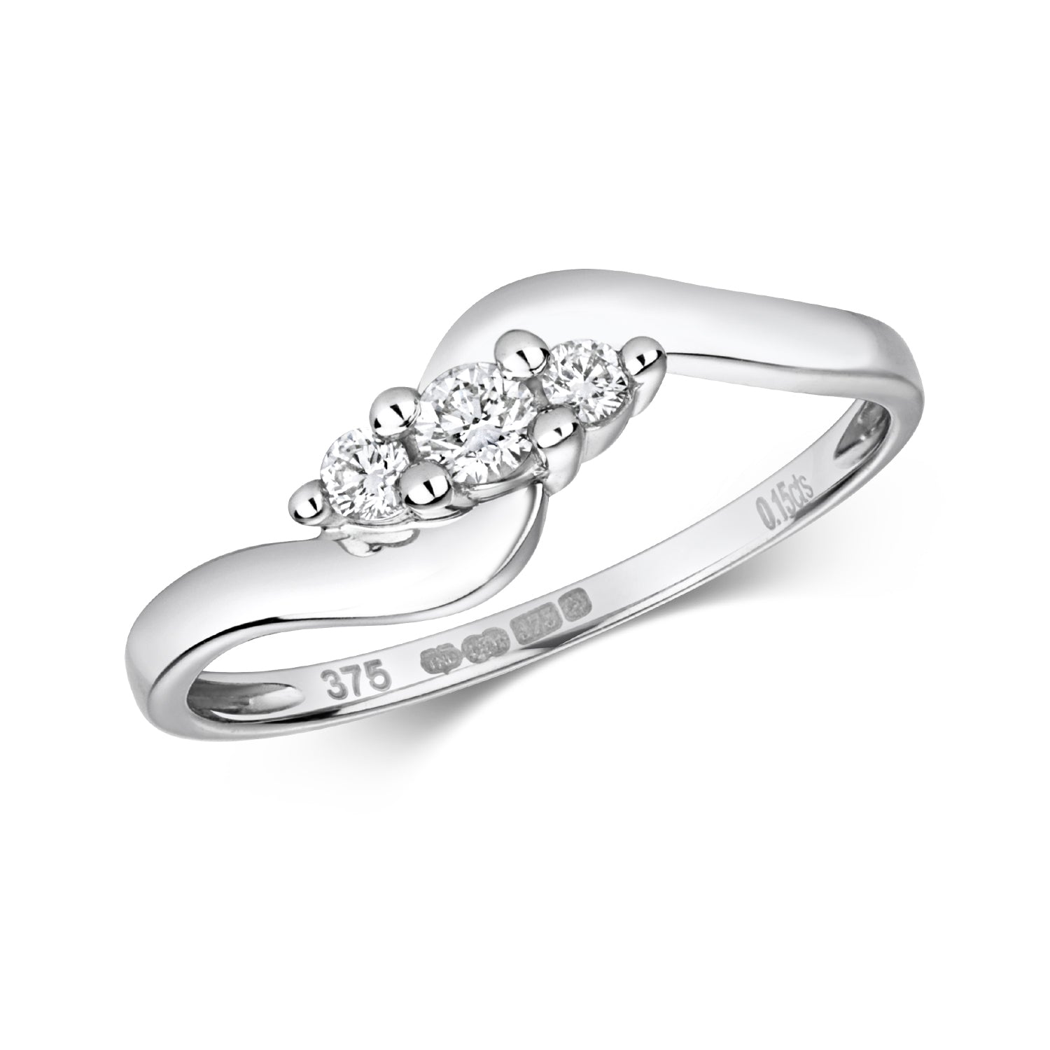 DIAMOND CLAW SET CROSSOVER TRILOGY RING IN 9CT WHITE GOLD