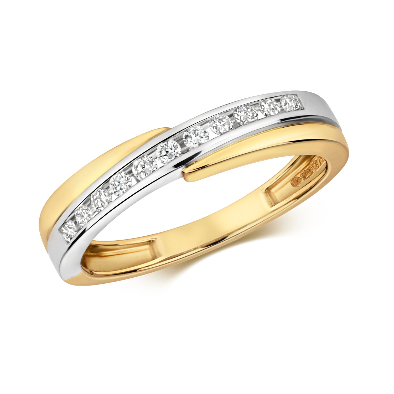 DIAMOND 2 TONE CROSSOVER ETERNITY RING IN 9CT GOLD