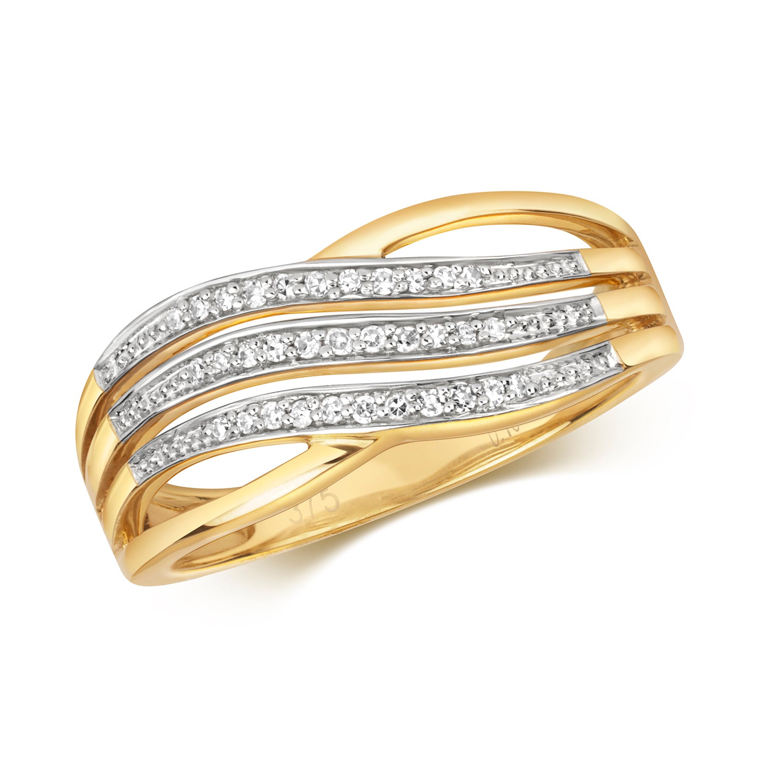 DIAMOND PAVE SET 3 ROW CROSSOVER RING IN 9CT GOLD