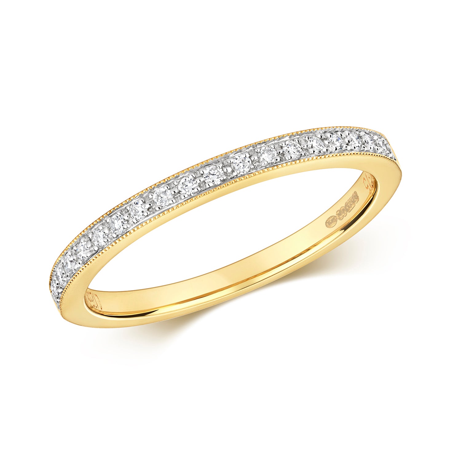 DIAMOND GRAIN SET HALF ETERNITY RING IN 9CT GOLD