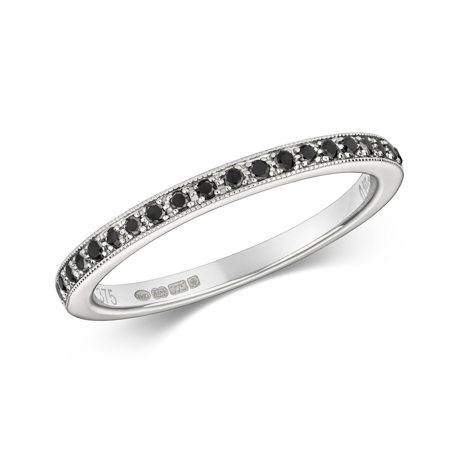 BLACK DIAMOND GRAIN SET HALF ETERNITY RING IN 9CT WHITE GOLD