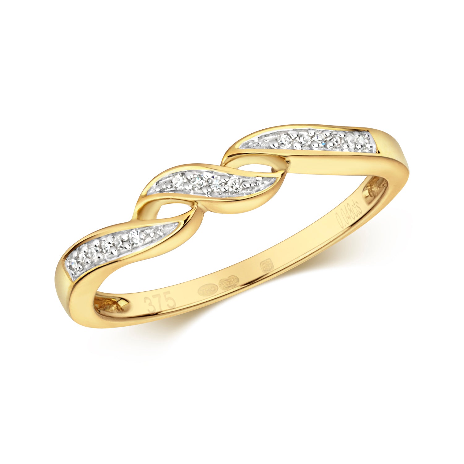 DIAMOND GRAIN SET WAVE RING IN 9CT GOLD