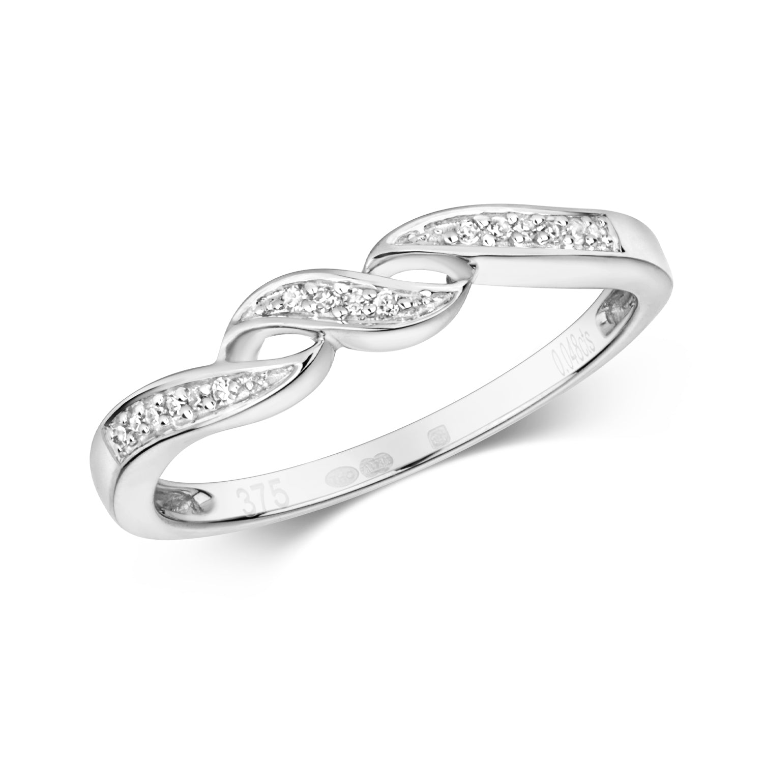 DIAMOND GRAIN SET WAVE RING IN 9CT WHITE GOLD