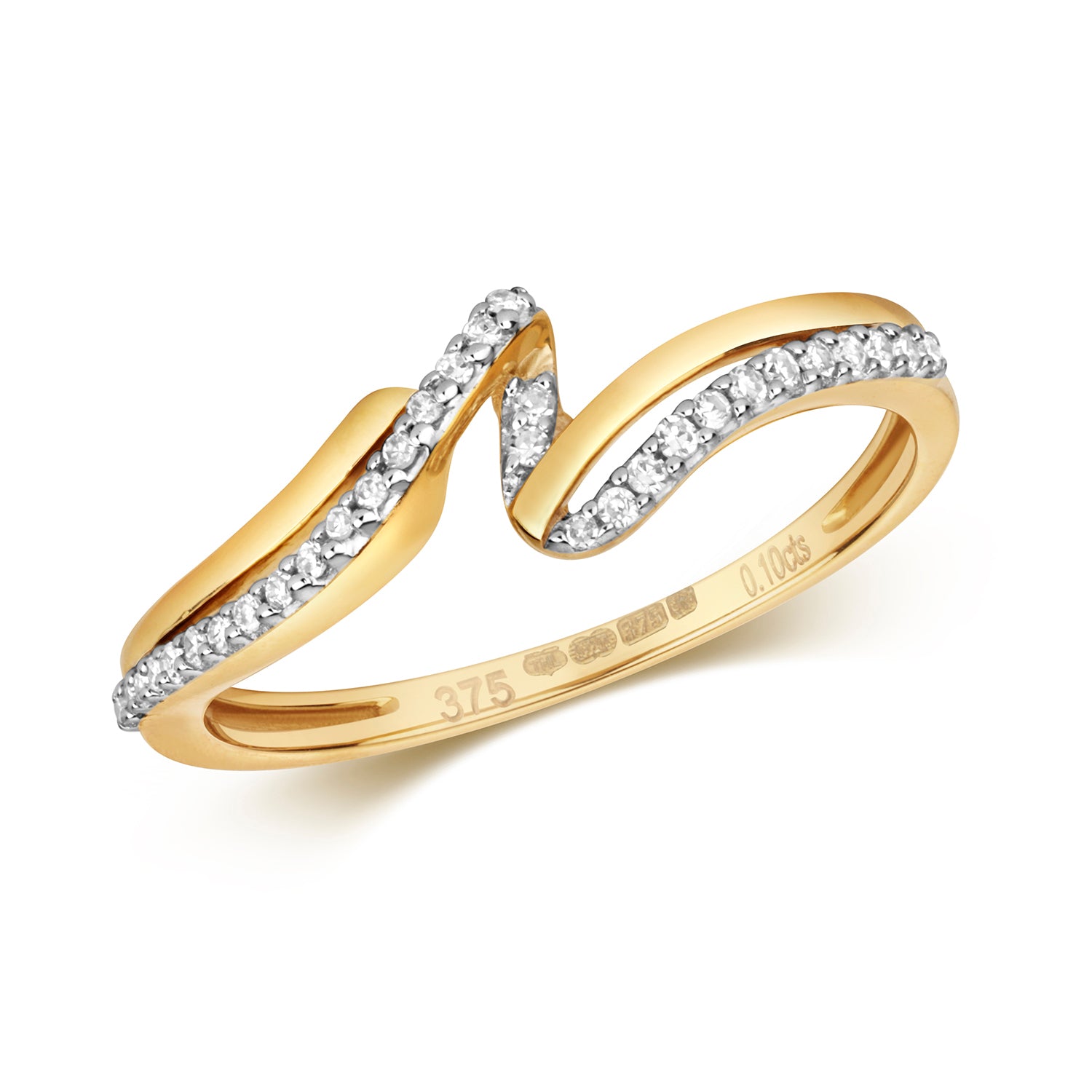 DIAMOND CLAW SET WAVE RING IN 9CT GOLD