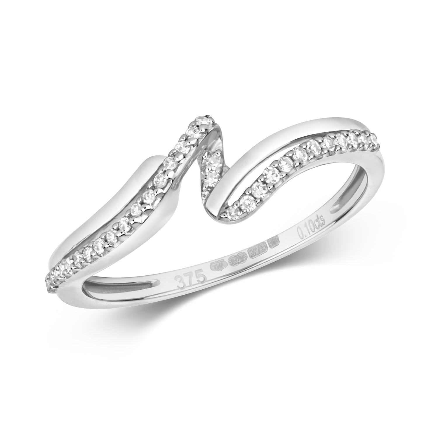 DIAMOND CLAW SET WAVE RING IN 9CT WHITE GOLD