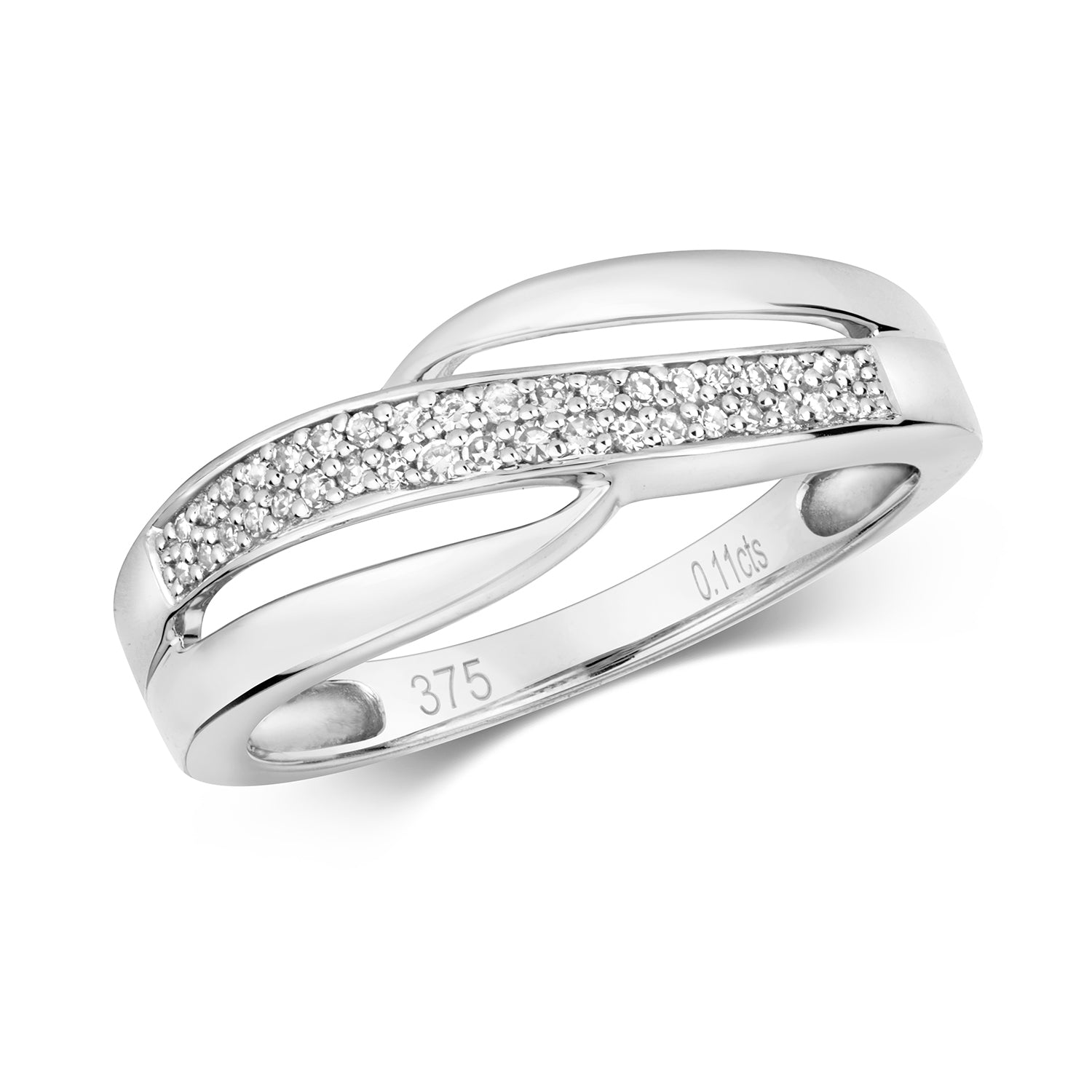 DIAMOND GRAIN SET 2 ROW CROSSOVER RING IN 9CT WHITE GOLD